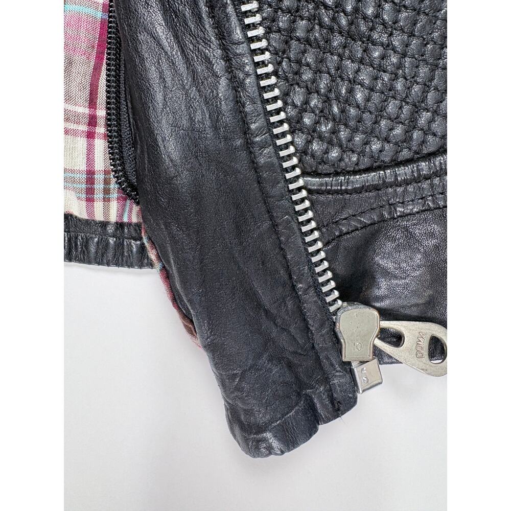 Moto Luxe Biker DOMA 100% Leather Quilted Woven Black Jacket Edgy Chic S - Picture 8 of 16